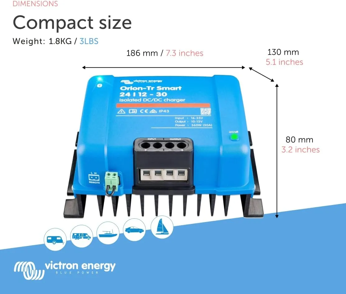 Victron Energy Orion-Tr Smart DC to DC Charger (Bluetooth) - 24/12-Volt 30 amp 360-Watt