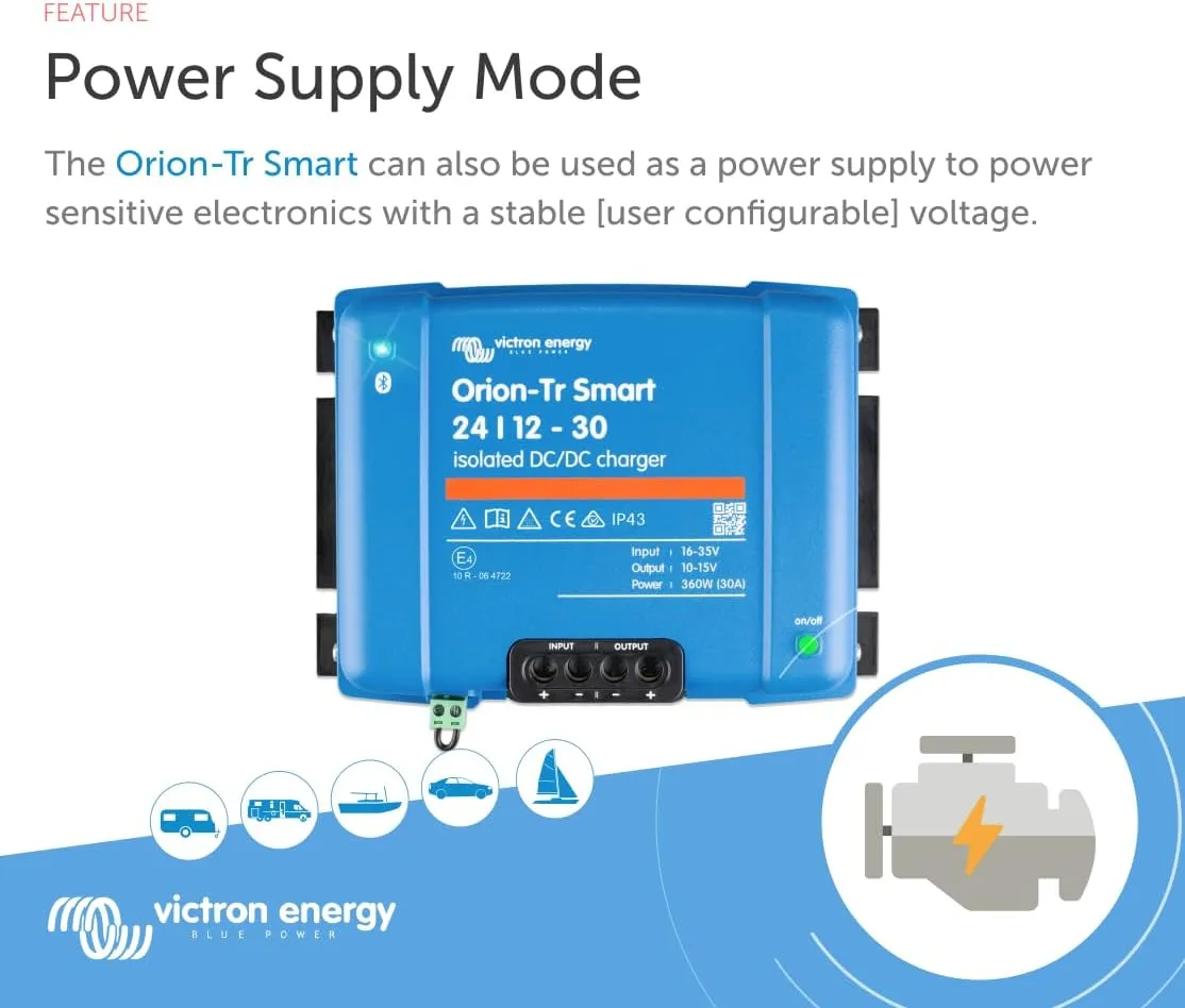 Victron Energy Orion-Tr Smart DC to DC Charger (Bluetooth) - 24/12-Volt 30 amp 360-Watt