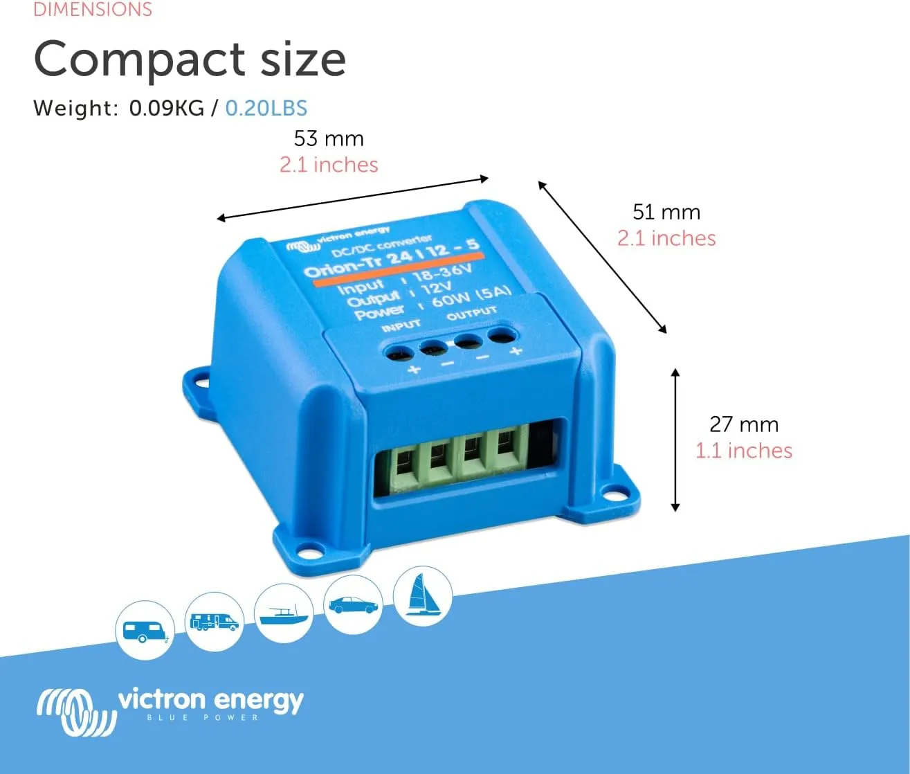 Victron Energy Orion-Tr DC to DC Converter - 24/12-Volt 5 amp 60-Watt - IP43 Protected - for Dual Battery Systems