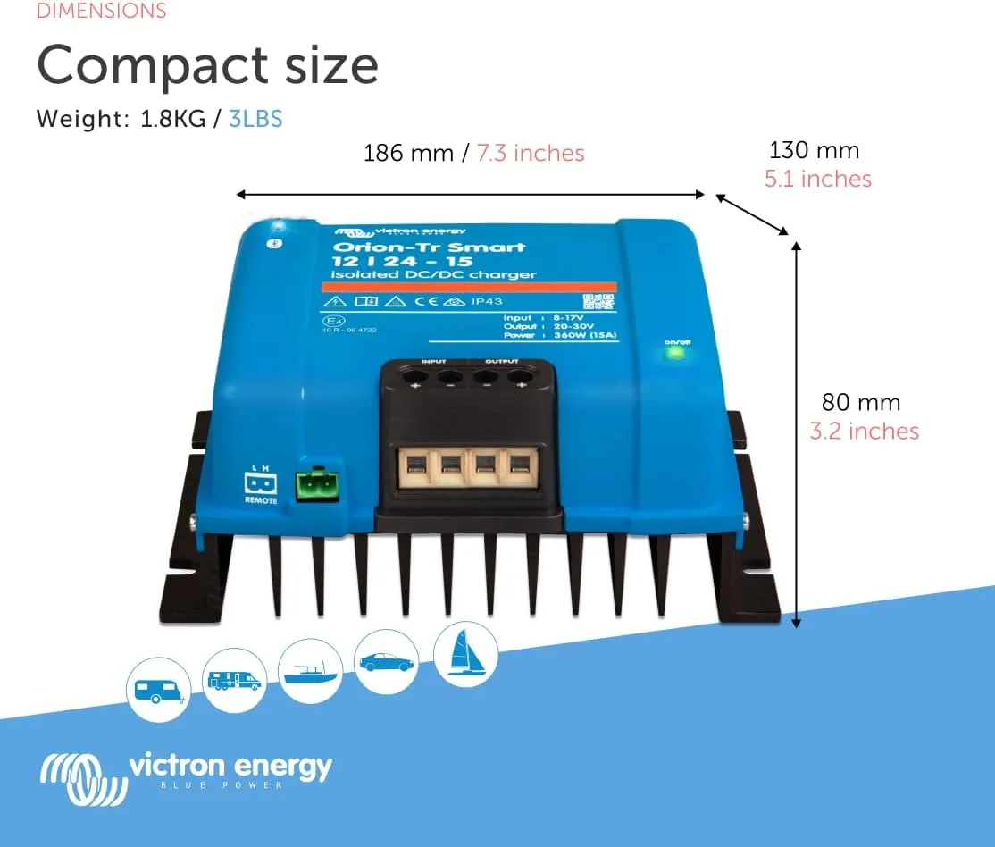 Victron Energy Orion-Tr Smart DC to DC Charger (Bluetooth) - 12/24-Volt 15 amp 360-Watt