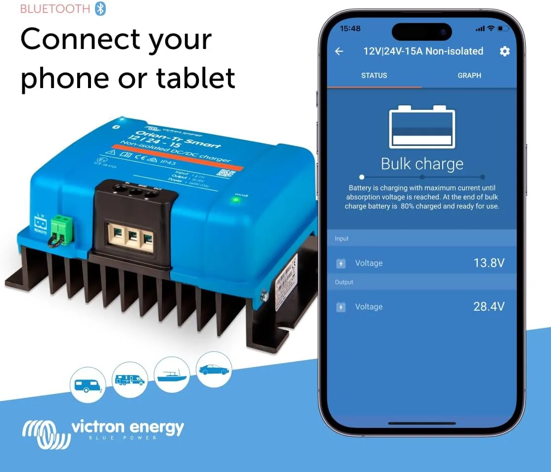 Victron Energy Orion-Tr Smart DC to DC Charger (Bluetooth) - 12/24-Volt 15 amp 360-Watt - NON-ISOLATED