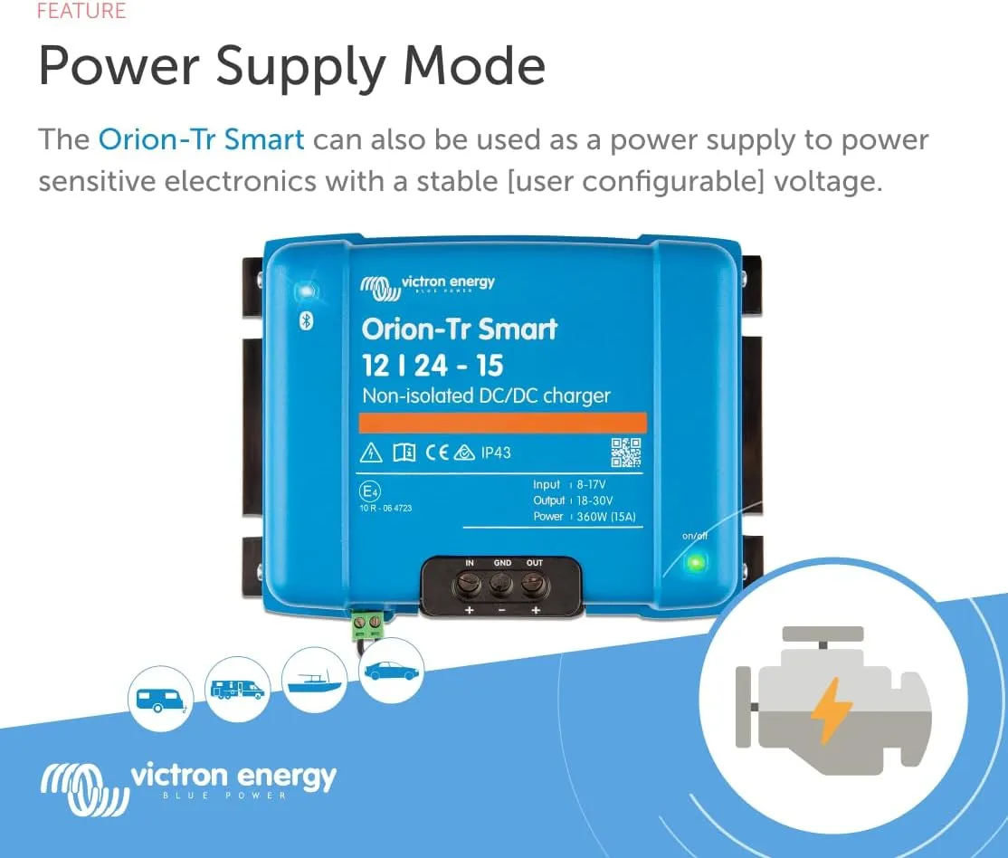 Victron Energy Orion-Tr Smart DC to DC Charger (Bluetooth) - 12/24-Volt 15 amp 360-Watt - NON-ISOLATED