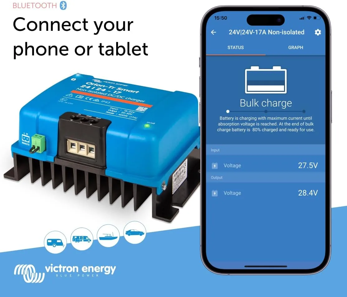 Victron Energy Orion-Tr Smart DC to DC Charger (Bluetooth) - 24/24-Volt 17 amp 400-Watt - NON-ISOLATED