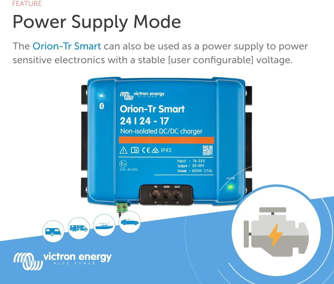 Victron Energy Orion-Tr Smart DC to DC Charger (Bluetooth) - 24/24-Volt 17 amp 400-Watt - NON-ISOLATED