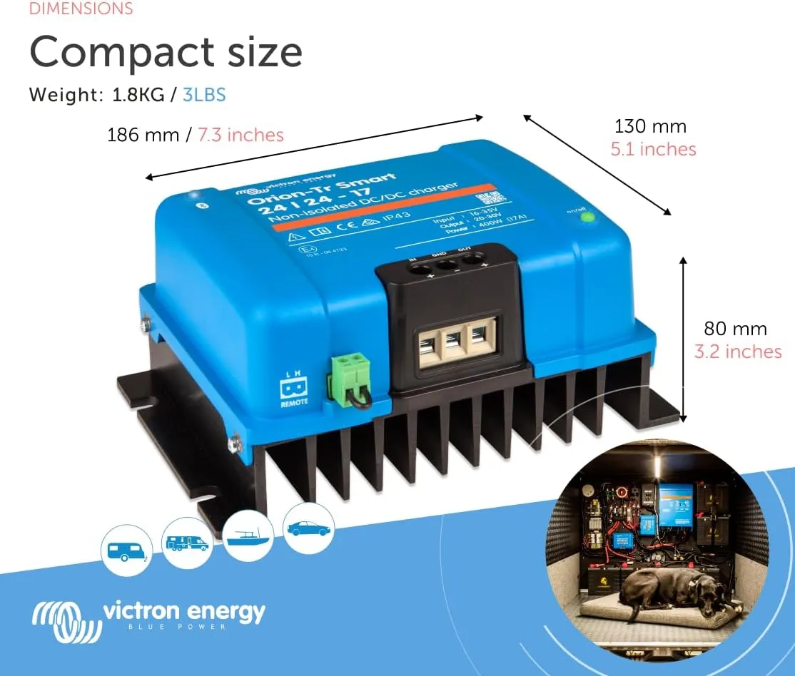 Victron Energy Orion-Tr Smart DC to DC Charger (Bluetooth) - 24/24-Volt 17 amp 400-Watt - NON-ISOLATED