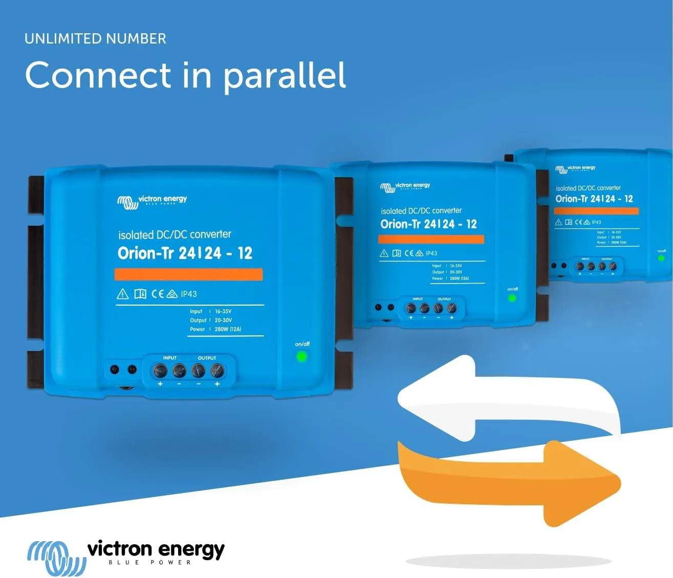 Victron Energy Orion-Tr DC to DC Converter - 24/24-Volt 12 amp 280-Watt - IP43 Protected - for Dual Battery Systems