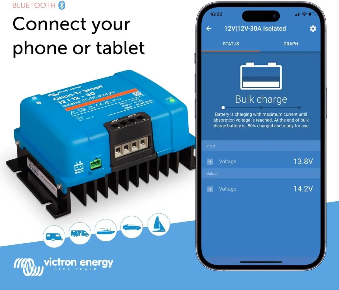 Victron Energy Orion-Tr Smart DC to DC Charger (Bluetooth) - 12/12-Volt 30 amp 360-Watt