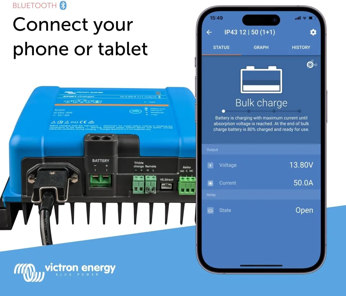 Victron Phoenix Smart IP43 12-Volt 50 AMP 120-240VAC (1+1) Battery Charger with Bluetooth