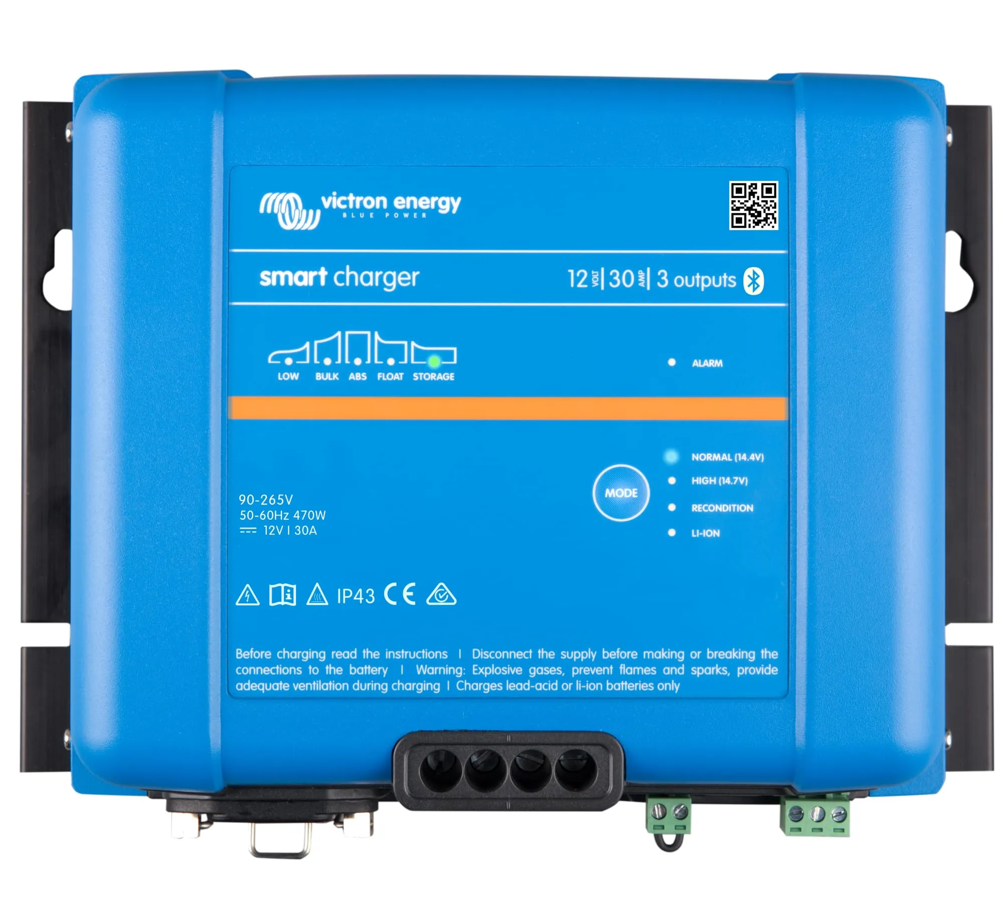 Victron Energy Smart IP43 12-Volt 30 AMP 120-240 VAC, 3 Output Battery Charger with Bluetooth