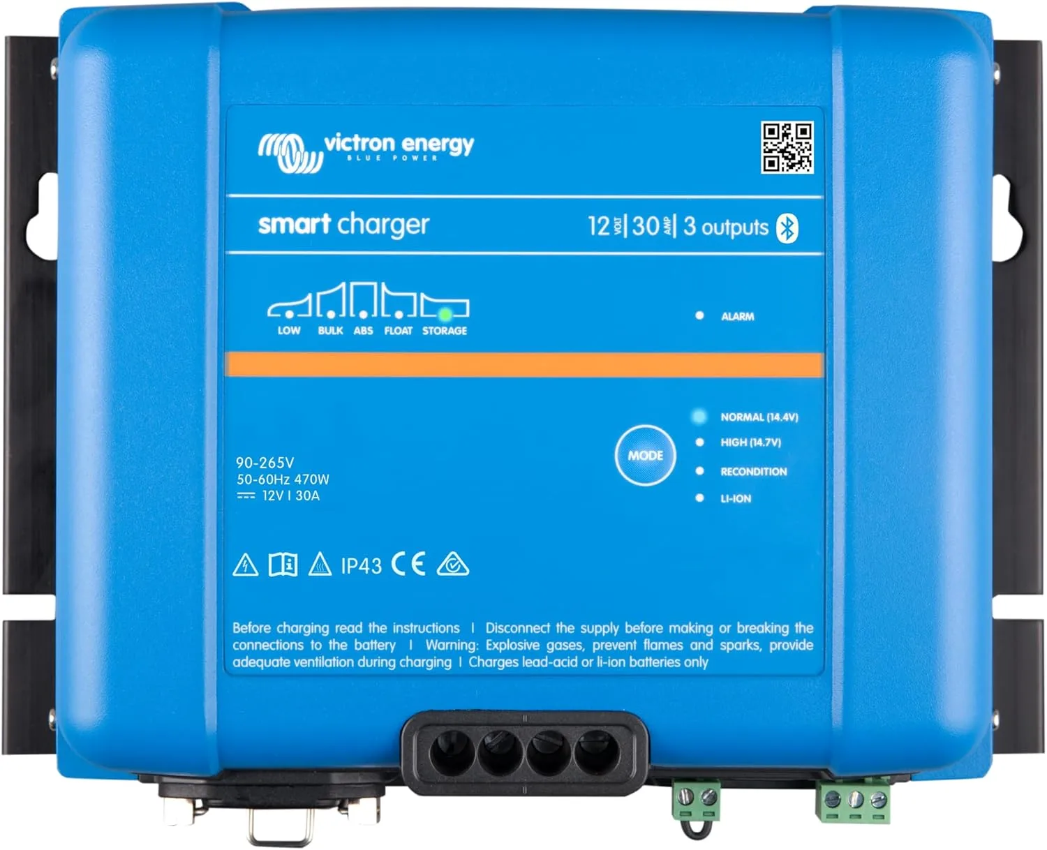 Victron Energy Smart IP43 12-Volt 30 AMP 120-240 VAC, 3 Output Battery Charger with Bluetooth