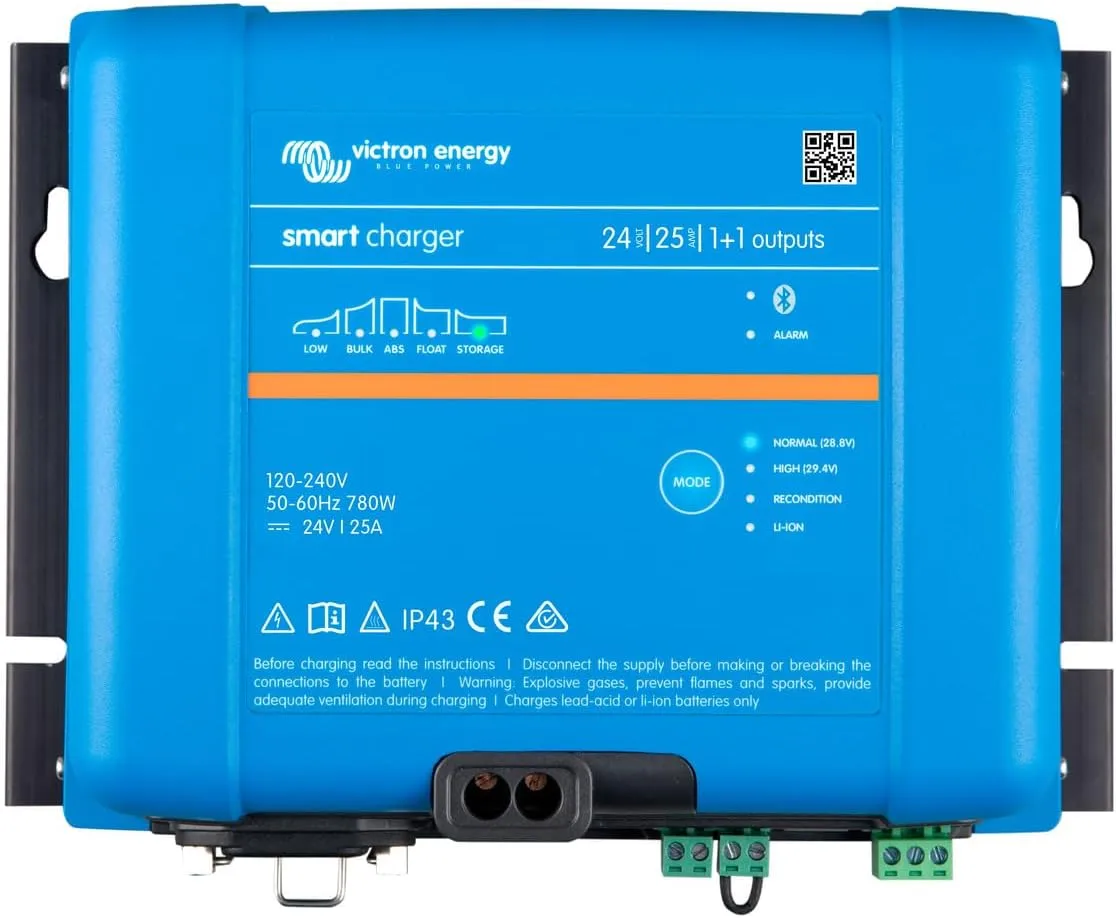Victron Energy Smart IP43 24-Volt 25AMP 120-240VAC, (1+1) Output Battery Charger with Bluetooth