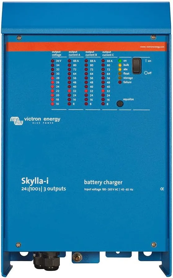 Victron Energy Battery Charger, SKI024100002, 28.8V, 100A, Lead-Acid and LiFePO4 Compatible