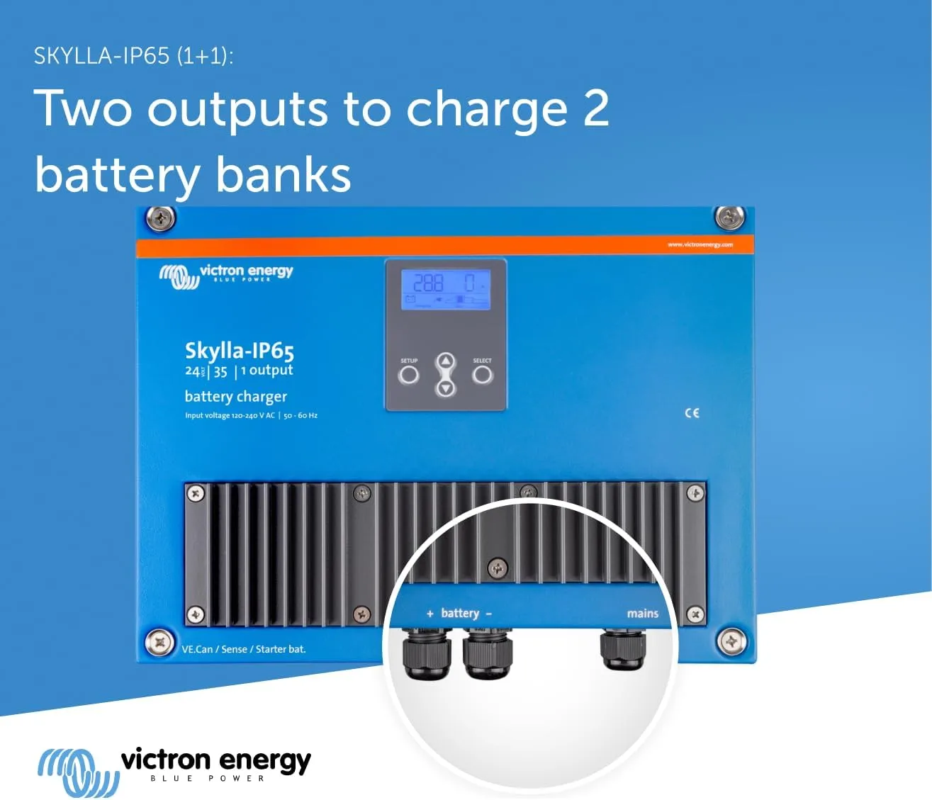 Victron Energy Skylla-IP65 24-Volt 35 amp 120-240VAC Battery Charger, 1+1 Isolated Outputs