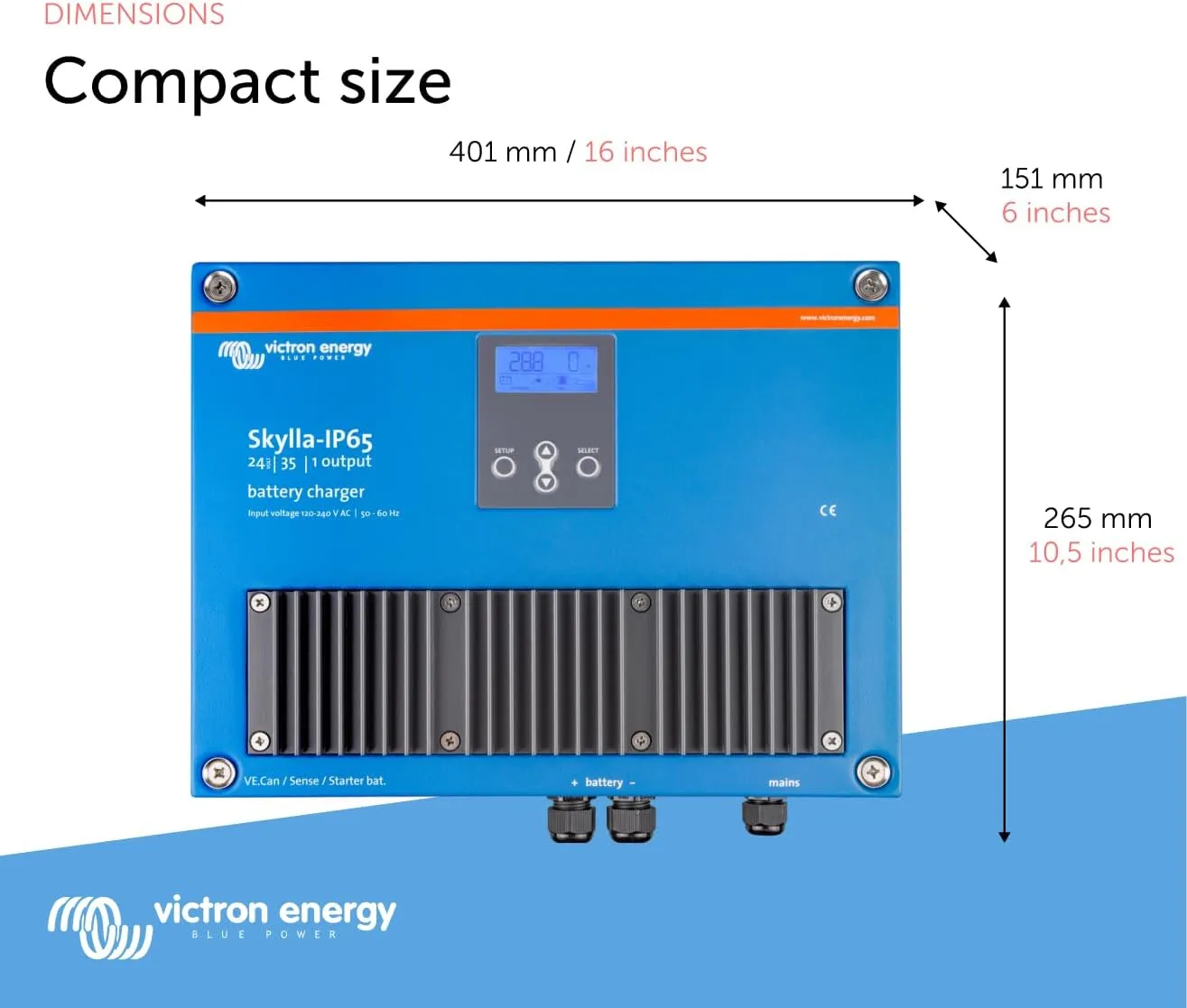 Victron Energy Skylla-IP65 24-Volt 35 amp 120-240VAC Battery Charger, 1+1 Isolated Outputs