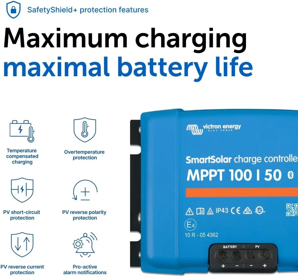 Victron Energy SmartSolar MPPT Solar Charge Controller (Bluetooth) - Charge Controllers for Solar Panels - 100V, 50 amp