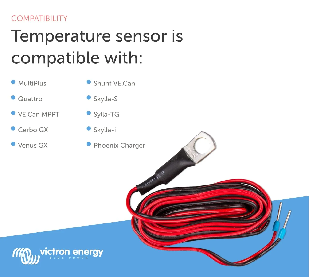 Victron Energy Temperature Sensor for Victron Energy Quattro, MultiPlus and GX Device for Quattro, MultiPlus and GX Device