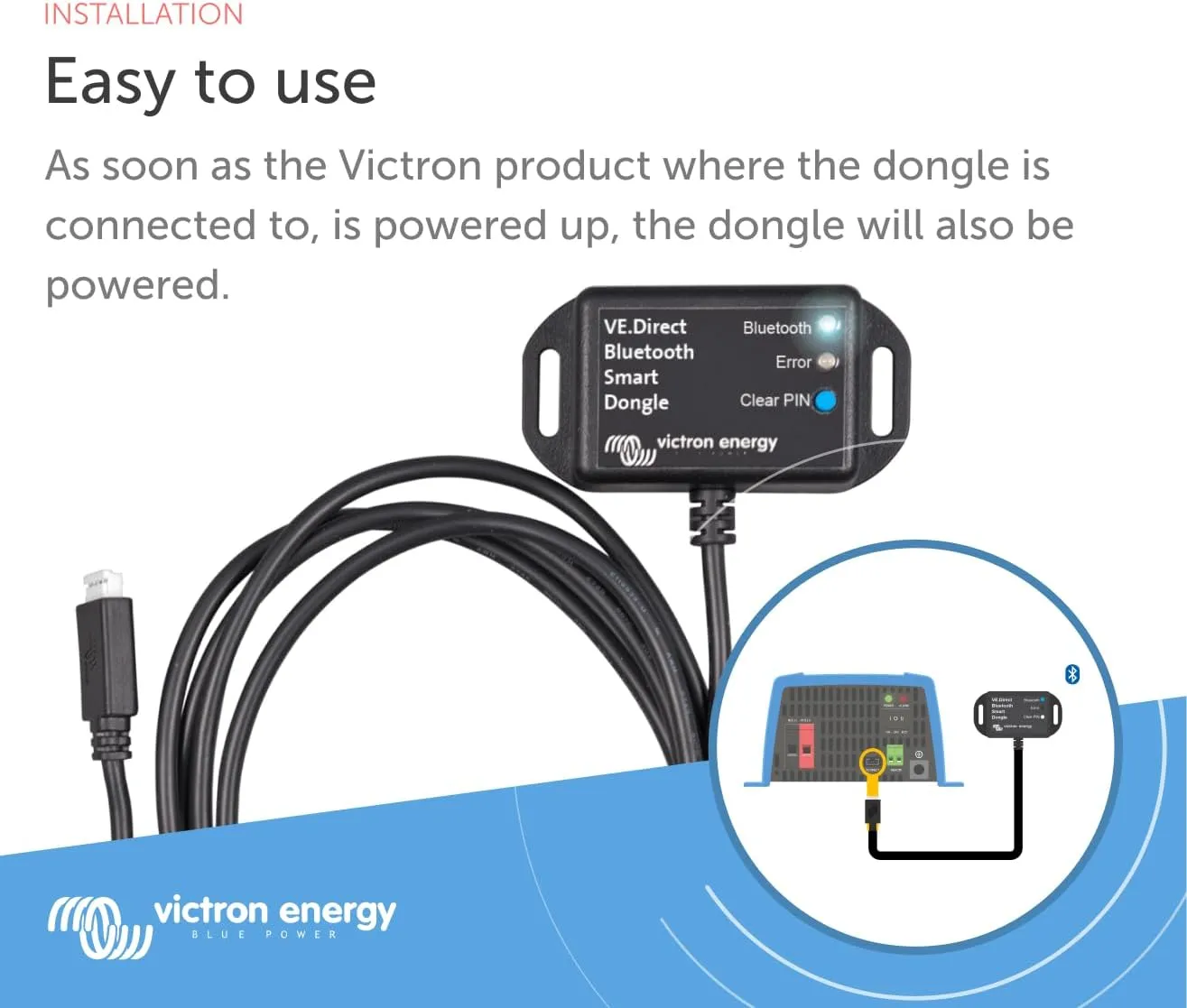Victron Energy VE.Direct Smart Dongle (Bluetooth) - Wireless Monitoring for BMV & MPPT