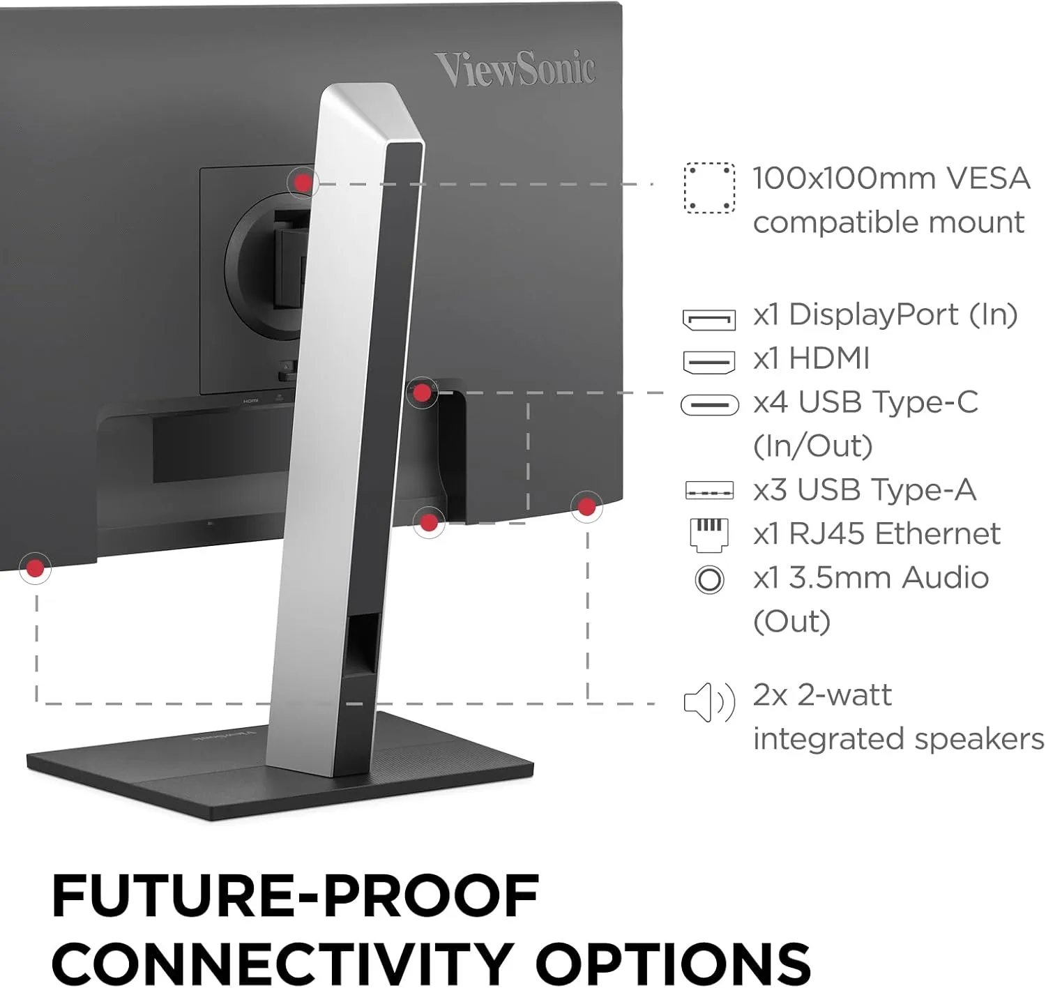 VIEWSONIC USB-C Docking Monitor with 100W, 5-Port USB Hub, HDMI & DisplayPort (Daisy Chain)
