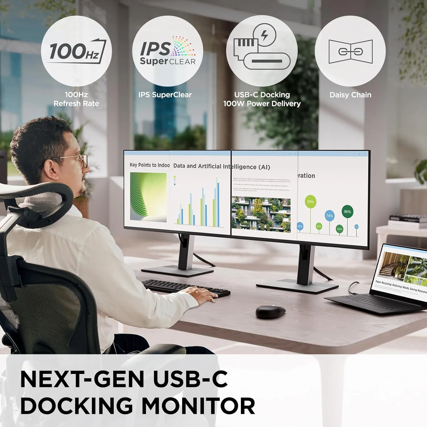 VIEWSONIC USB-C Docking Monitor with 100W, 5-Port USB Hub, HDMI & DisplayPort (Daisy Chain)