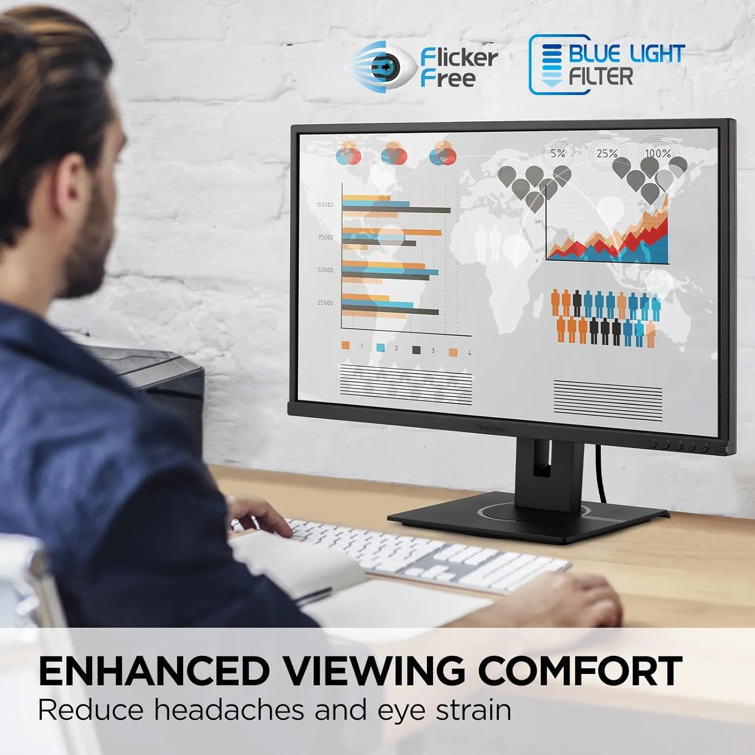 VIEWSONIC Full HD 1080p Ergonomic Monitor with HDMI, DisplayPort, VGA and USB Hub