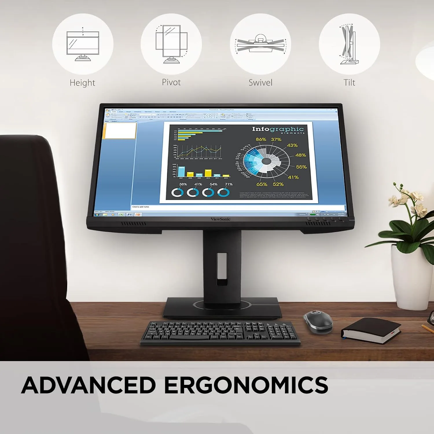 VIEWSONIC Full HD 1080p Ergonomic Monitor with HDMI, DisplayPort, VGA and USB Hub