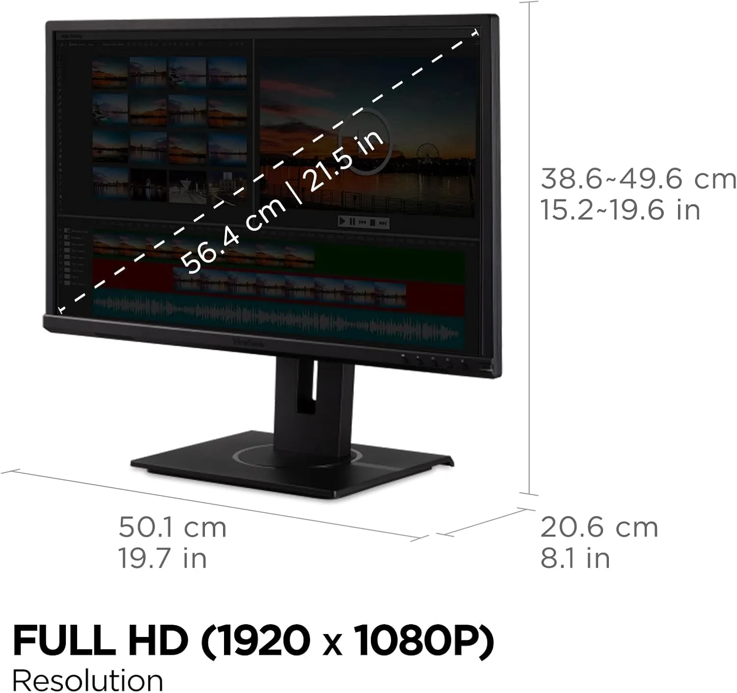 VIEWSONIC Full HD 1080p Ergonomic Monitor with HDMI, DisplayPort, VGA and USB Hub