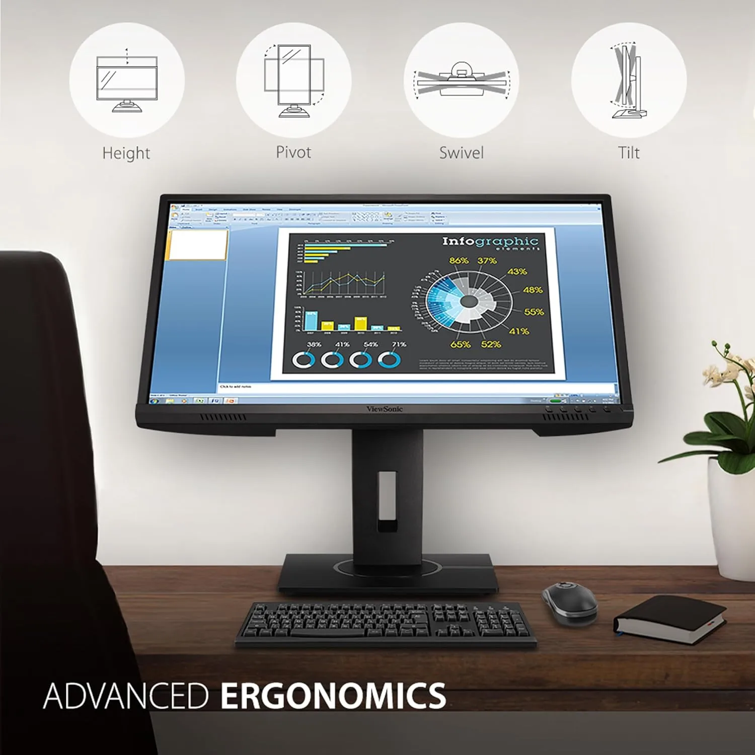 VIEWSONIC Full HD 1080p Ergonomic Monitor with HDMI, DisplayPort, VGA and USB Hub