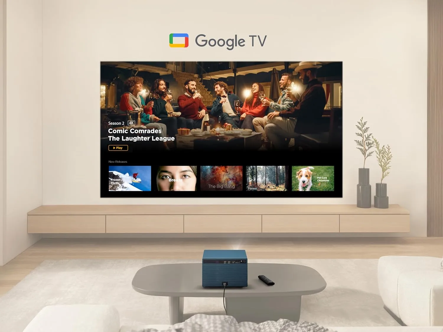 ViewSonic LX60HD 1080p LED Portable Projector with Built-in Google TV, H/V Keystone, Auto Focus, Bluetooth