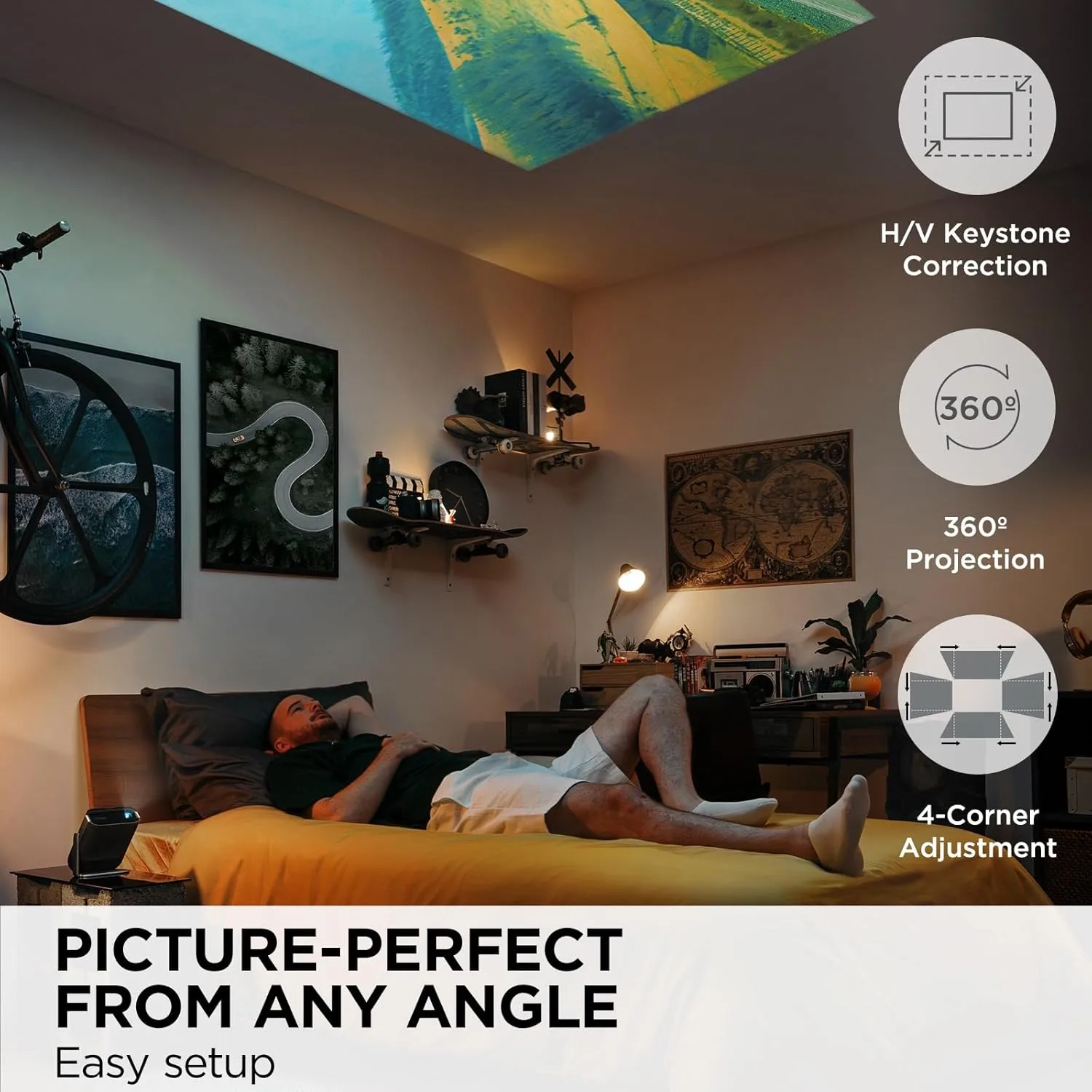 ViewSonic M1X Portable LED Projector with Smart Stand, Harman Kardon Speakers, Built-In Battery, H/V Keystone
