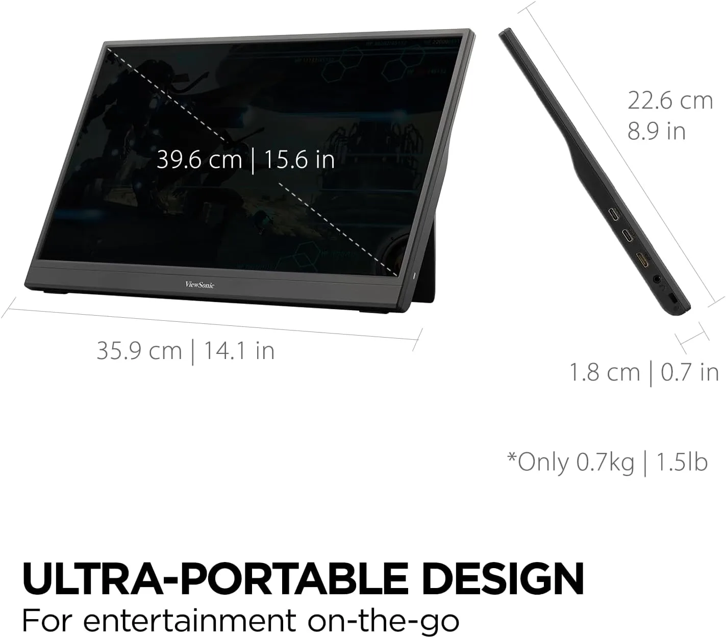 VIEWSONIC Portable 1080p IPS Monitor with 60W USB-C and Mini HDMI