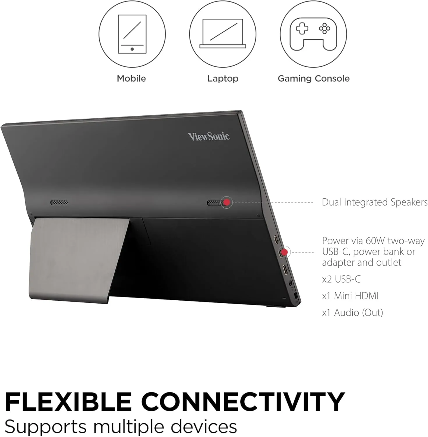 VIEWSONIC Portable 1080p IPS Monitor with 60W USB-C and Mini HDMI
