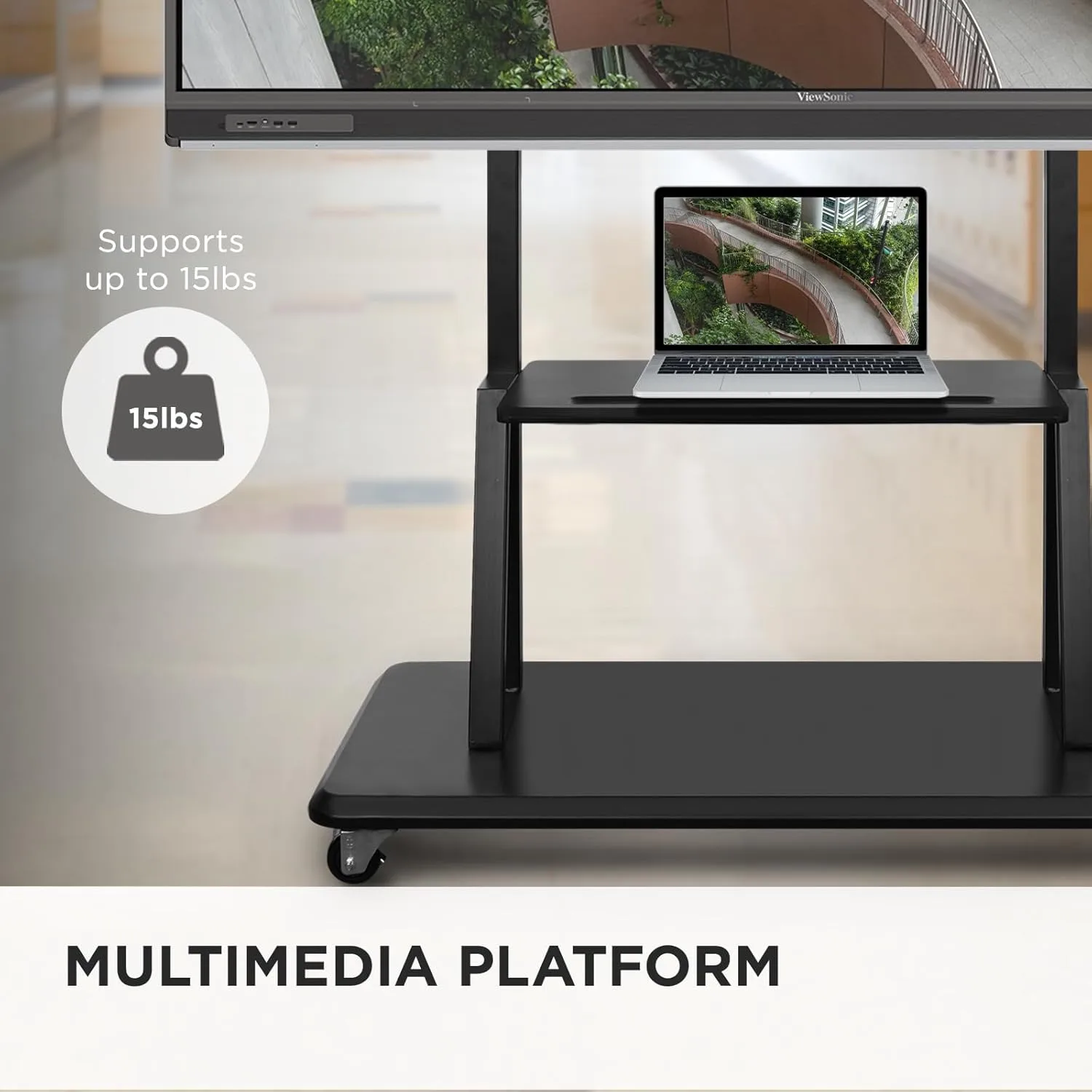 ViewSonic VB-STND-001 Universal Display Cart for 55 to 86 inch Screens up to 265 lbs