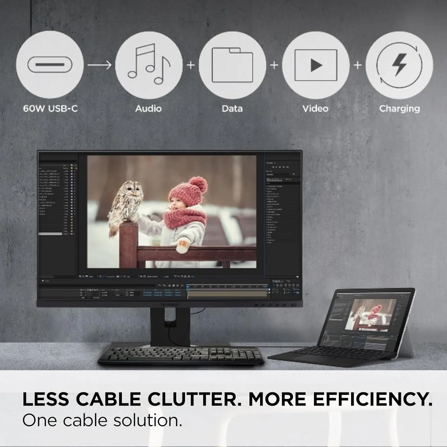 ViewSonic VG Monitor Designed for Surface with 60W USB-C, HDMI and DisplayPort