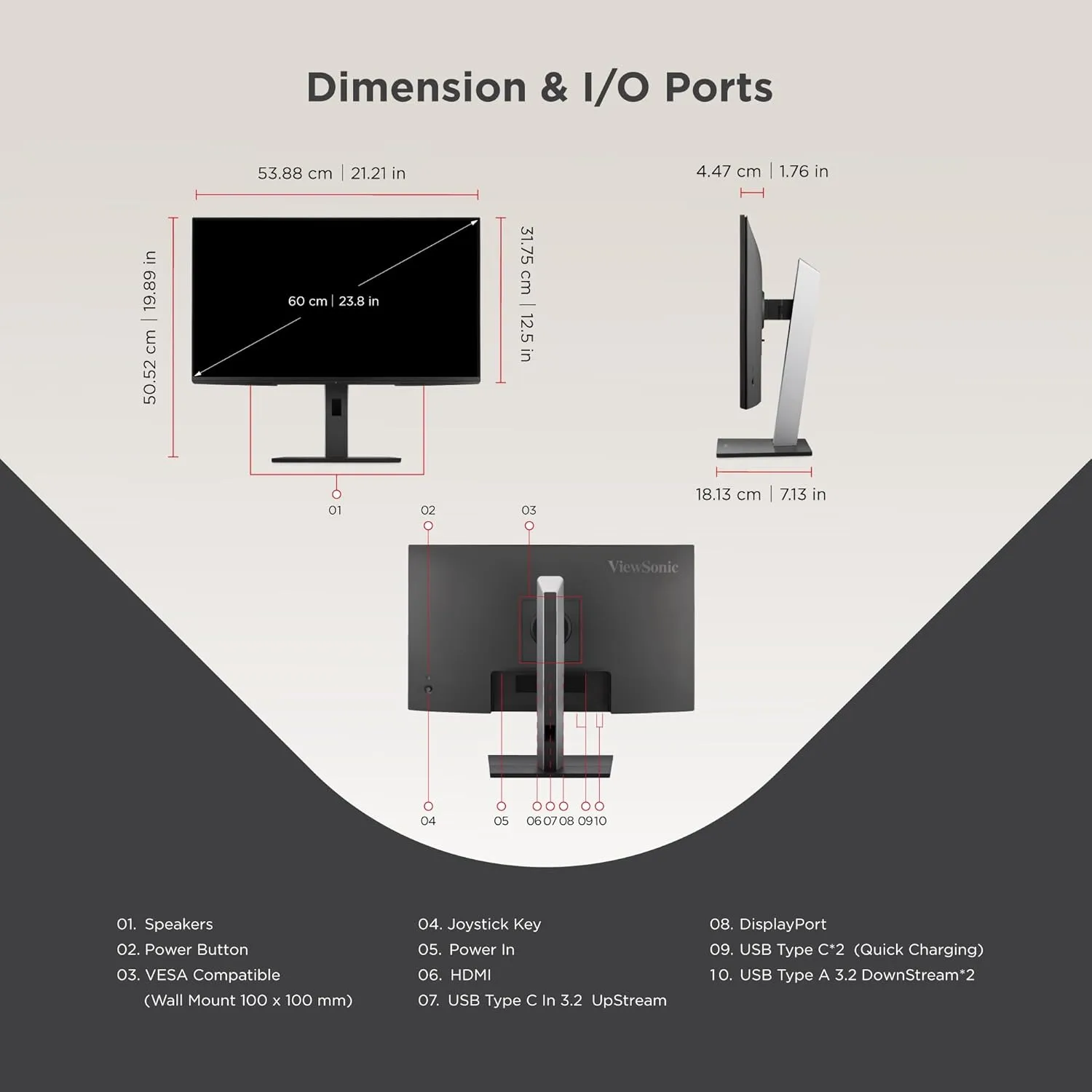 VIEWSONIC VG Ergonomic IPS Monitor with 65W USB-C, 100Hz, 5-Port USB Hub, HDMI & DisplayPort
