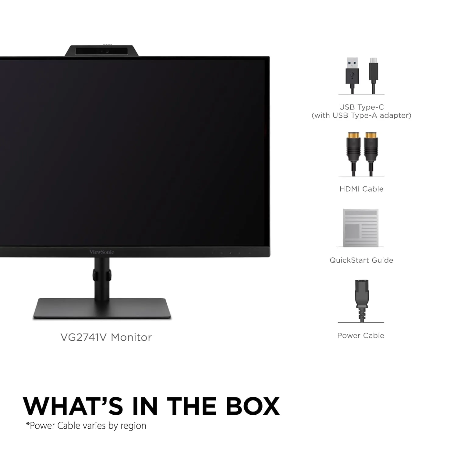 ViewSonic VG2741V 27 Inch 1080p IPS Video Conferencing Monitor with Integrated Windows Hello Certified IR 5MP Webcam, Built-in Microphone, Advanced Ergonomics, USB C, HDMI, and DisplayPort Inputs