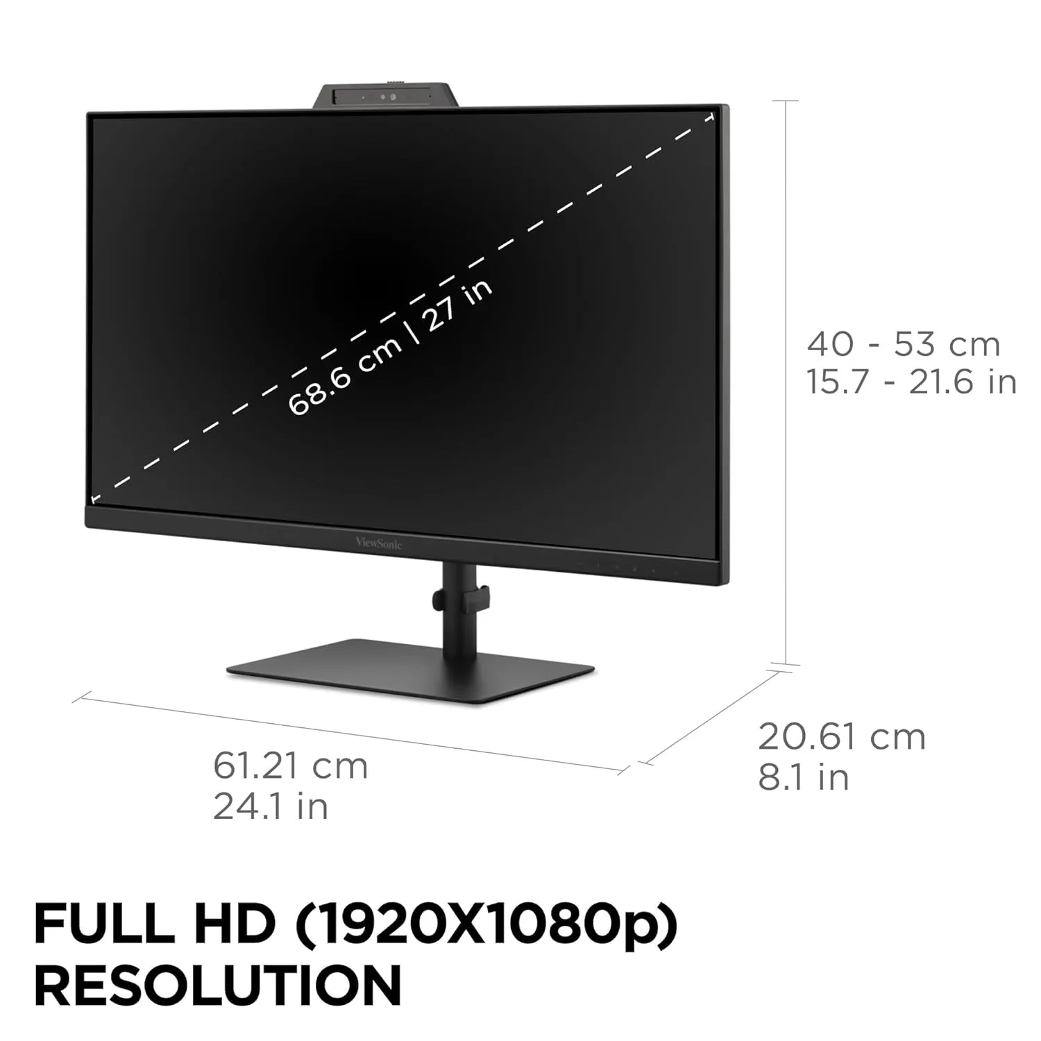 ViewSonic VG2741V 27 Inch 1080p IPS Video Conferencing Monitor with Integrated Windows Hello Certified IR 5MP Webcam, Built-in Microphone, Advanced Ergonomics, USB C, HDMI, and DisplayPort Inputs