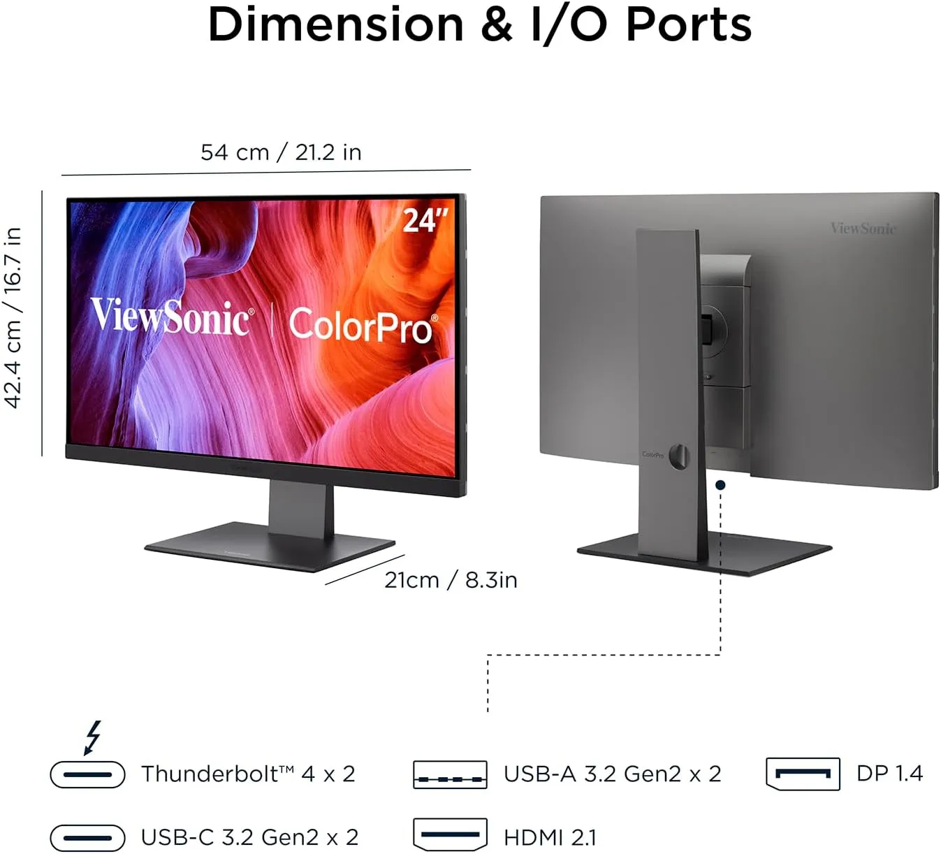 ViewSonic VP2488-4K 24 Inch 4K Mac-Ready Monitor with Thunderbolt 4, USB Hub, HDMI and DP