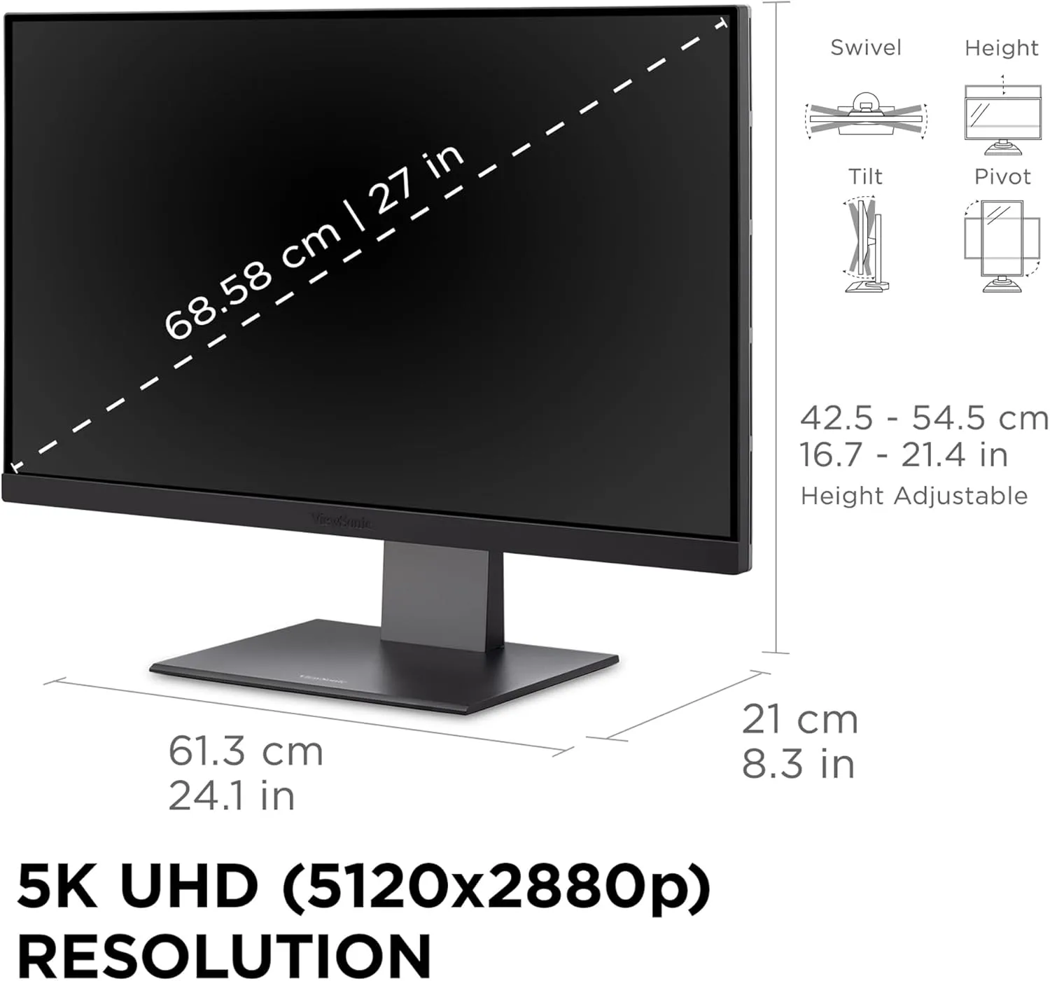 ViewSonic VP2788-5K 27" 5K Mac-Ready Monitor with Thunderbolt 4
