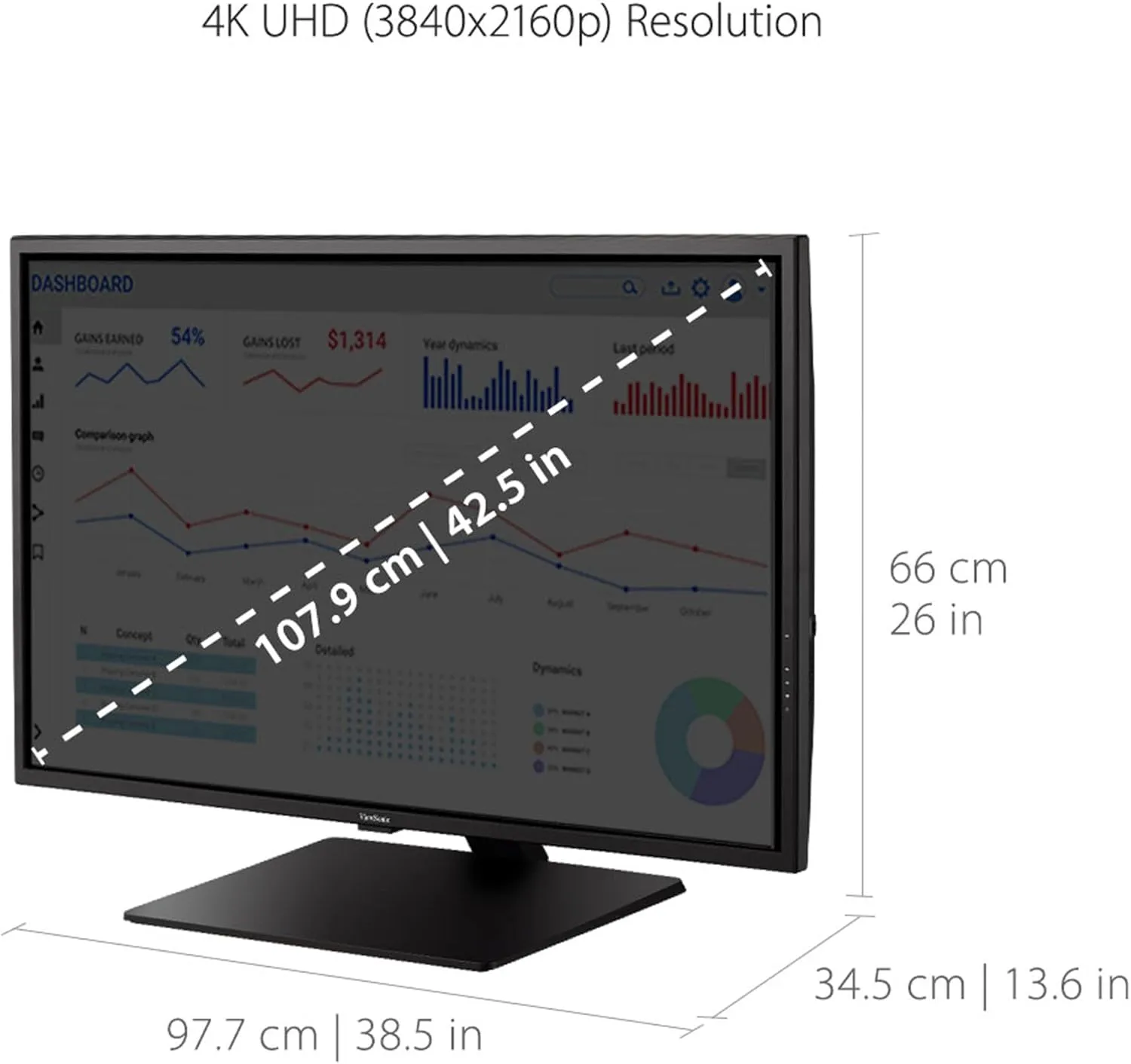 ViewSonic VX4381-4K 43 Inch 4K UHD MVA Monitor with HDR10, HDMI, USB, DisplayPort - Black