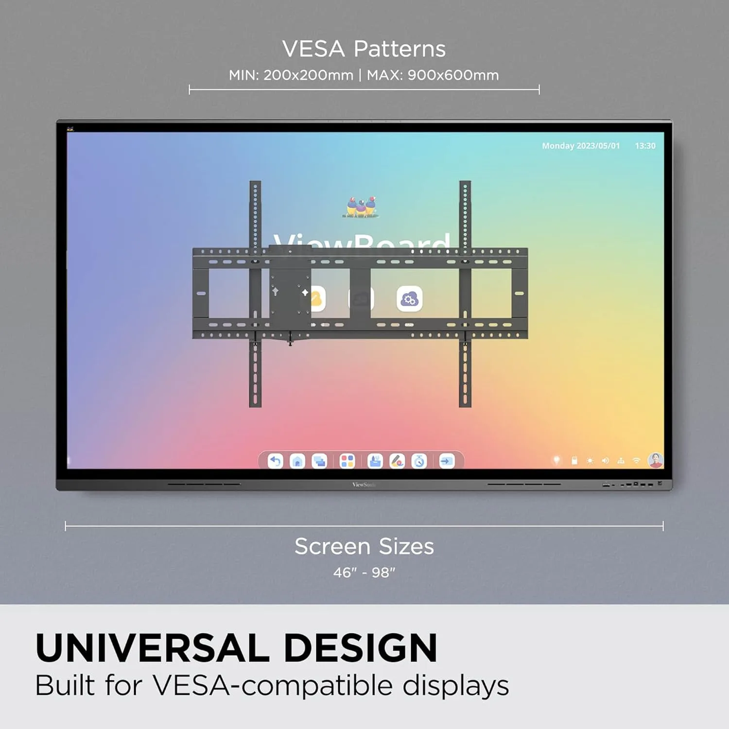 ViewSonic WMK-047-2 Fixed TV/Display Wall Mount with VESA Pattern Compatible up to 900x600mm