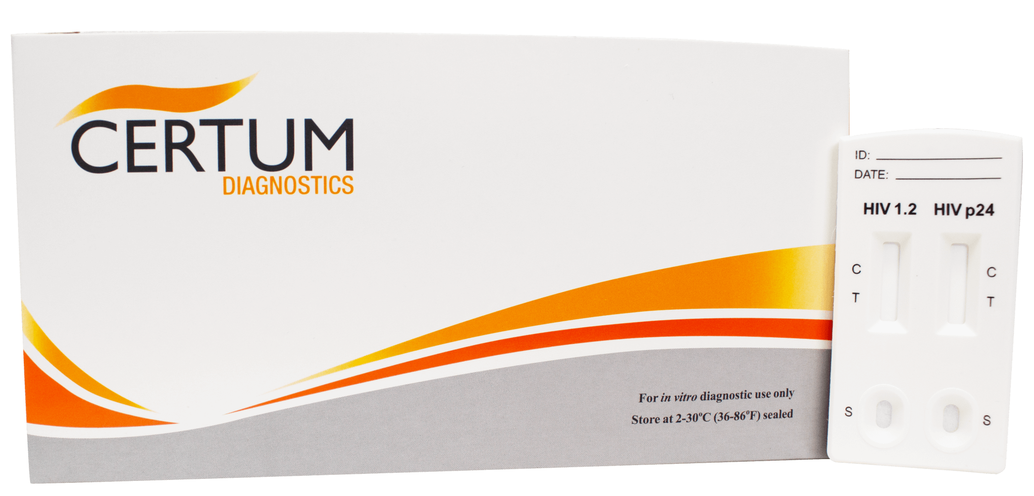 Prueba para detección de anticuerpos de VIH (1, 2) y antígeno (p24) de cuarta generación en cassette - Caja con 25 piezas - Certum