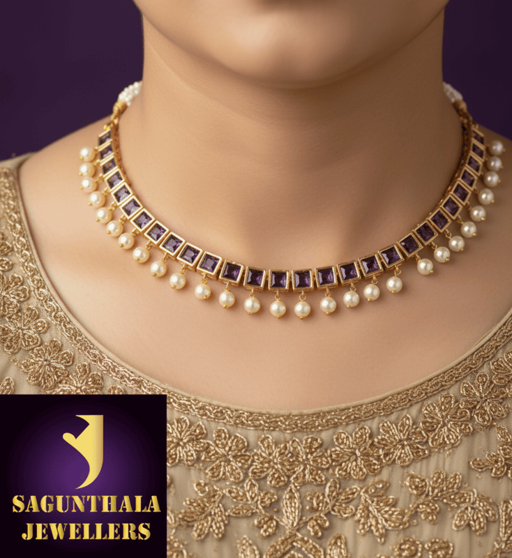 PURPLE SQUARE STONE NECKALCE