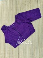 Saree Blouse.Dark Violet IKKAT Blouse with Silver Balls at Back and Piping,Back Open Pattern