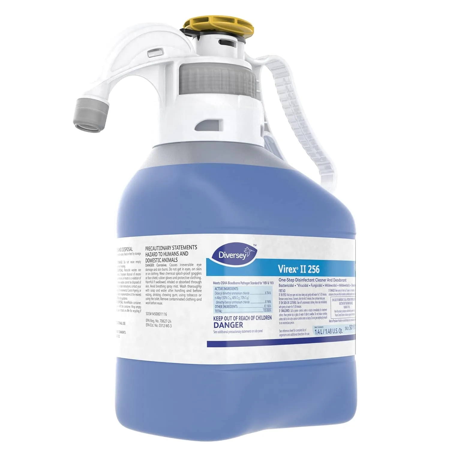 VIREX Diversey II 256 5019317 Disinfectant Cleaner and Deodorant, Hospital Grade Floor Cleaner with Mint Scent, SmartDose Concentrate, 1.4-Liter
