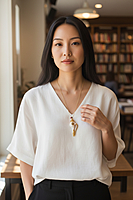 Shell Pendant with Gold Accents, Fire Insignia clasp, and Multicolor Gemstones