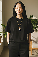 Shell Pendant with Gold Accents, Fire Insignia clasp, and Multicolor Gemstones