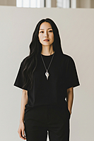 Shell Pendant with Silver Accents and Red Gemstones