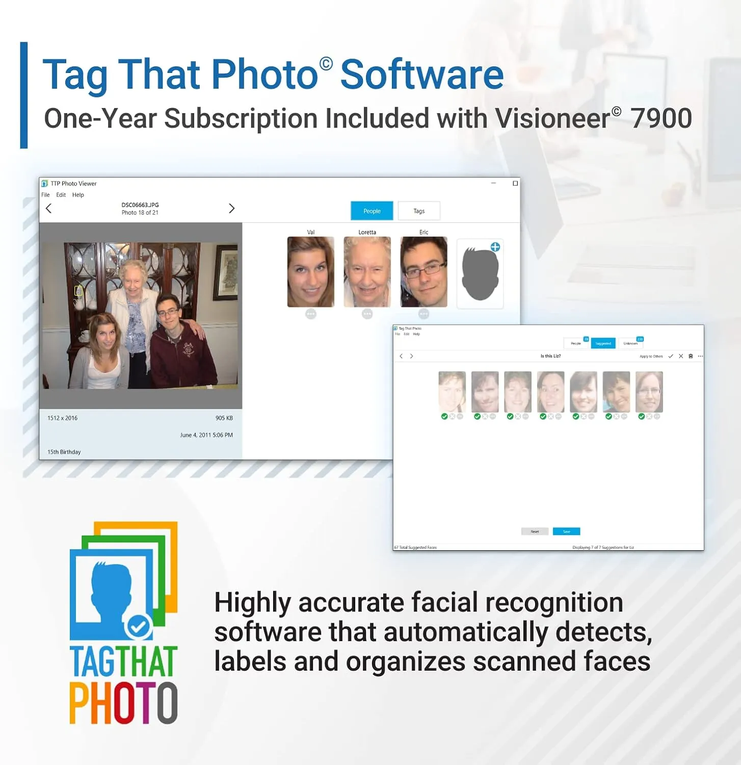 Visioneer Flatbed Color Photo and Document Scanner with Tag That Photo Software