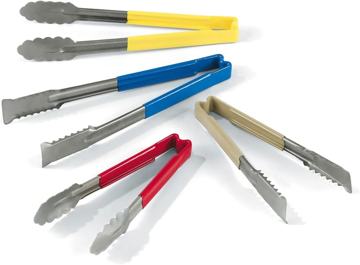 Jacob's Pride Color Coded Kool-Touch S/S Scalloped Tong, Blue, 9-1/2