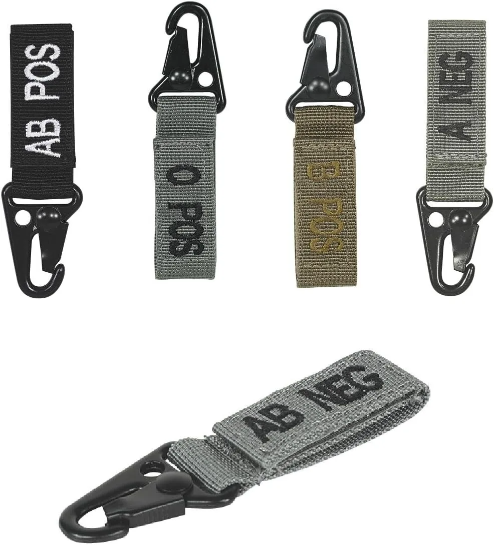 VooDoo Tactical Blood Type Tag with Velcro Strap and Quick-Release Snap Hook